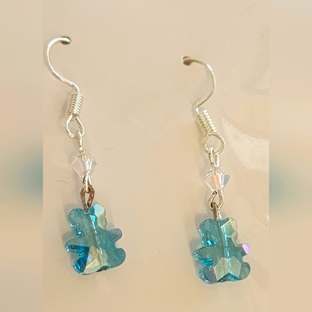Elegant Blue Crystal Bear Earrings